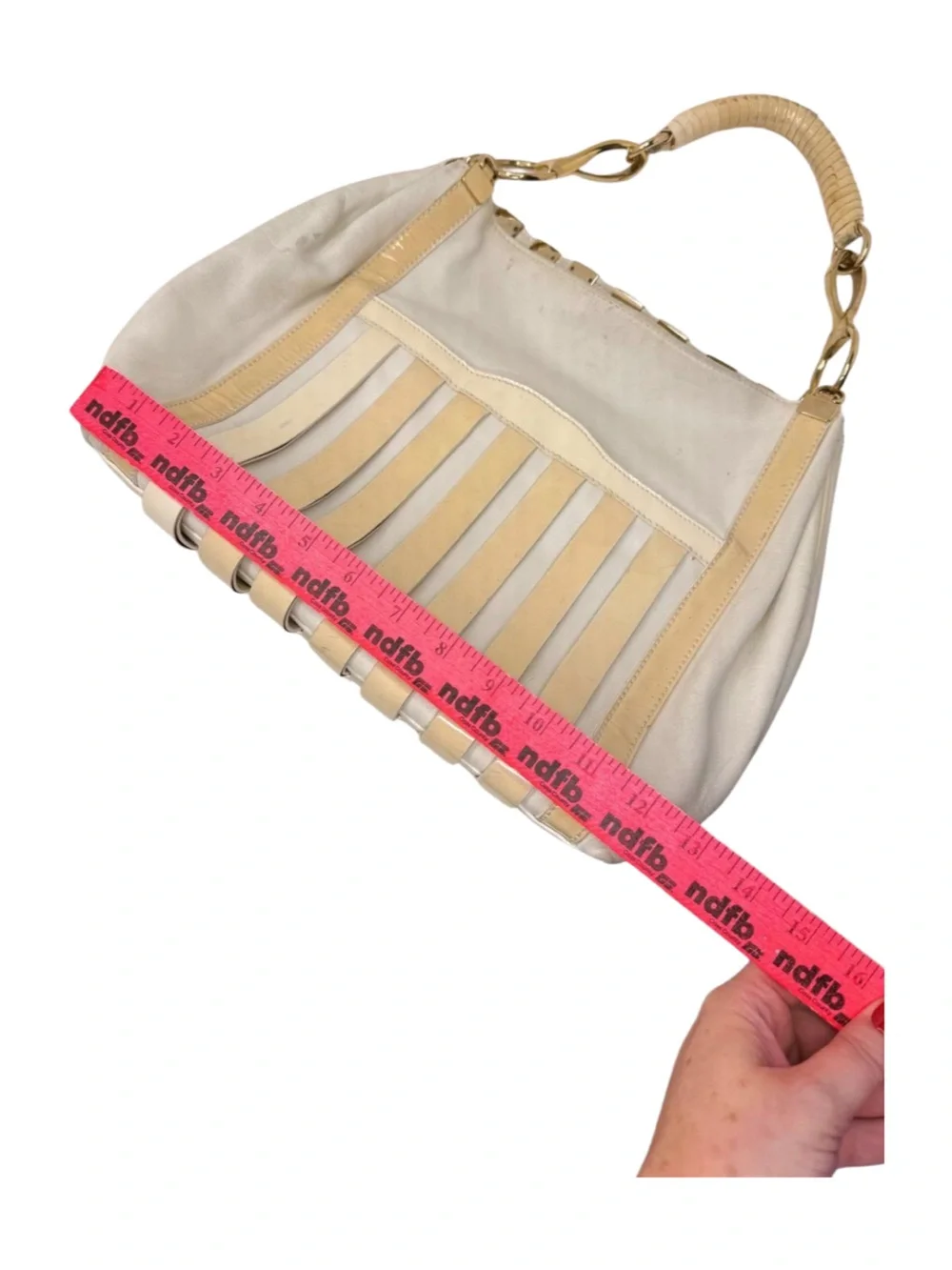 Versace Vintage Cream & Beige Leather Hobo Bag with Gold Hardware